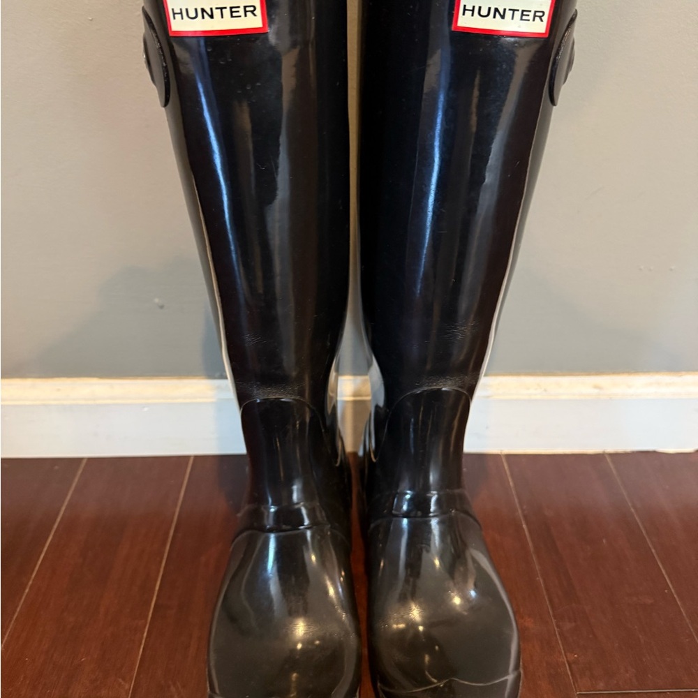 Hunter Glossy Black Tall Boots
